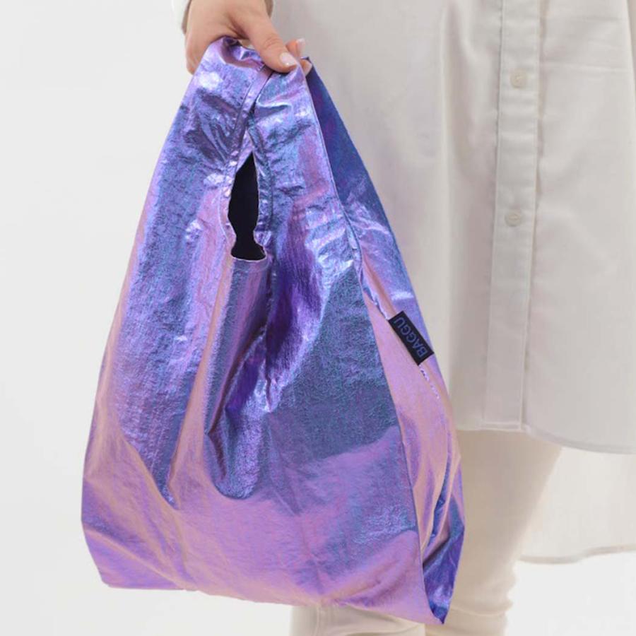 BAGGU バグー エコバッグ BABY 100%リサイクルナイロン - メタリック オーロラ (日本限定モデル) 2023年 新色 パープル ベビー 洗濯可能 折り畳み コンパクト … | ohrora | 03