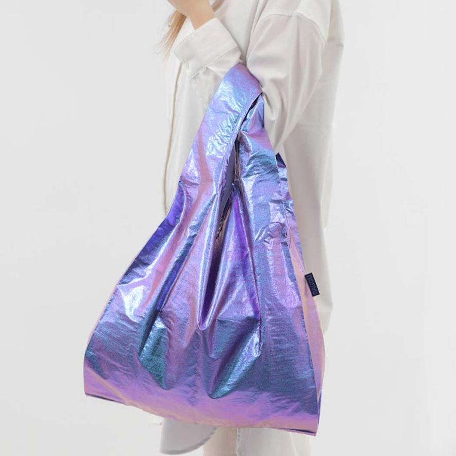 BAGGU バグー エコバッグ STANDARD メタリック オーロラ 日本限定モデル 2023年 新色 パープル ホロ ショルダー 洗濯可能 折り畳み コンパクト 軽量 大容量 レ… | ohrora | 03
