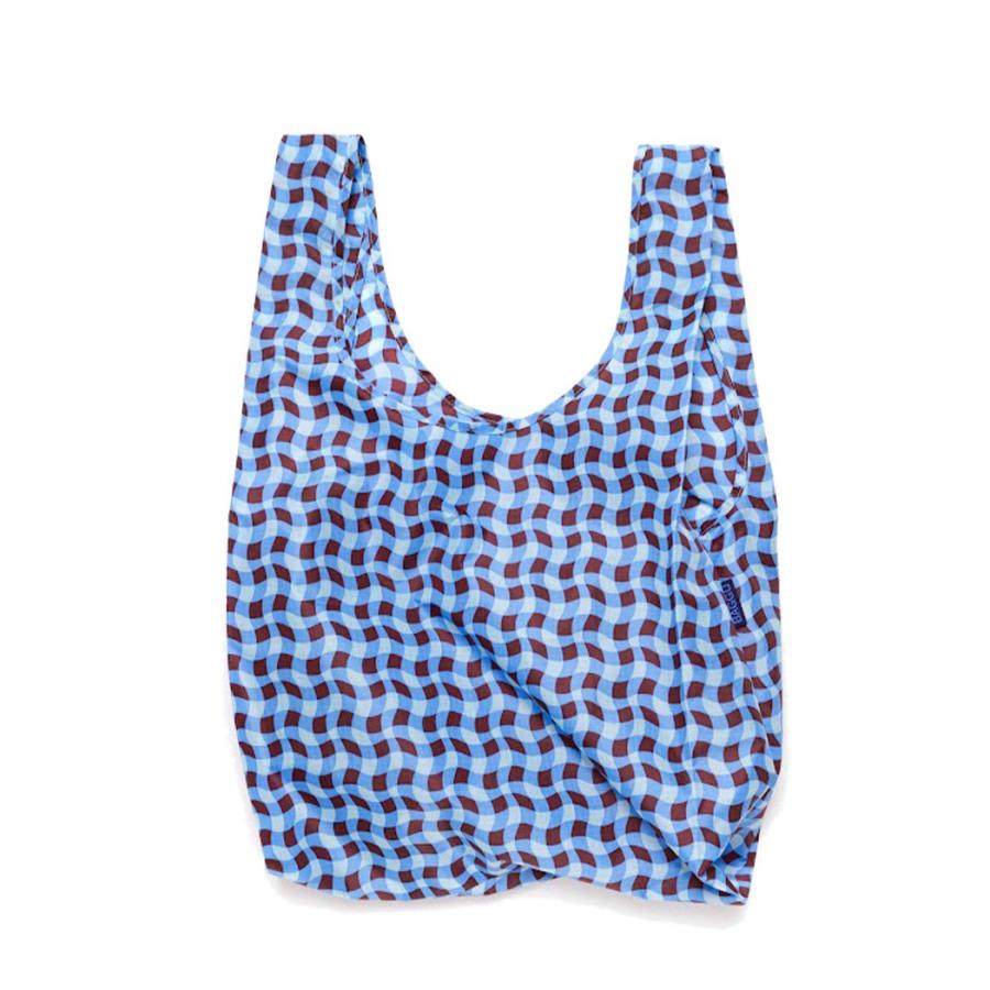 BAGGU バグー エコバッグ  ウェービーギンガムブルー100%リサイクルナイロン STANDARD スタンダード サイズ 大きい 大容量 ショルダー 洗濯可能 折り畳み コン… | ブルー（ファッション）