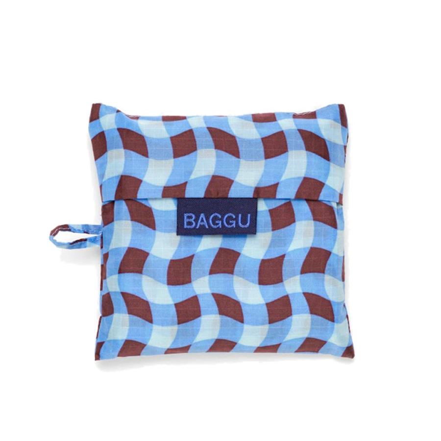 BAGGU バグー エコバッグ  ウェービーギンガムブルー100%リサイクルナイロン STANDARD スタンダード サイズ 大きい 大容量 ショルダー 洗濯可能 折り畳み コン… | ブルー（ファッション） | 03