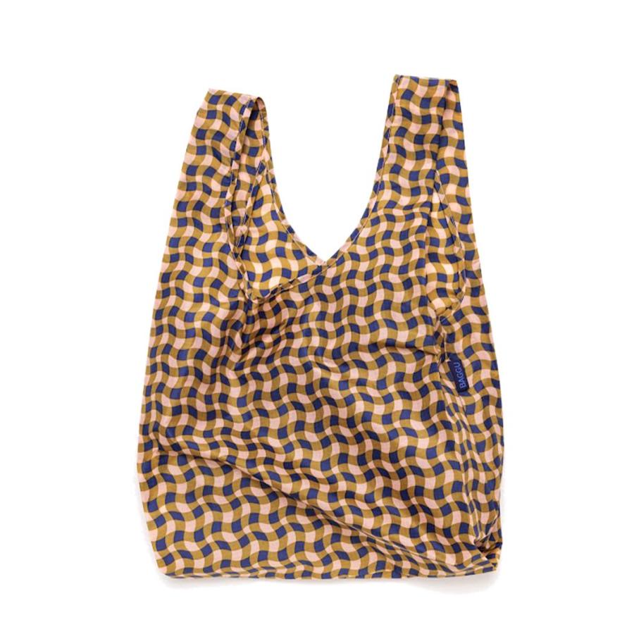 BAGGU バグー エコバッグ  ウェービーギンガムピーチ100%リサイクルナイロン STANDARD スタンダード サイズ 大きい 大容量 ショルダー 洗濯可能 折り畳み コン… | BAGGU