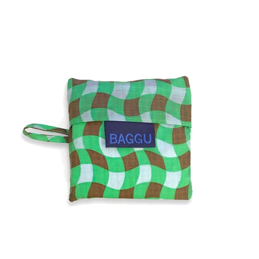 BAGGU バグー エコバッグ  ウェービーギンガムグリーン100%リサイクルナイロン BABY ベビー 柄 洗濯可能 折り畳み コンパクト 軽量 ミニ コンビニ レジ袋型 入… | BAGGU | 03
