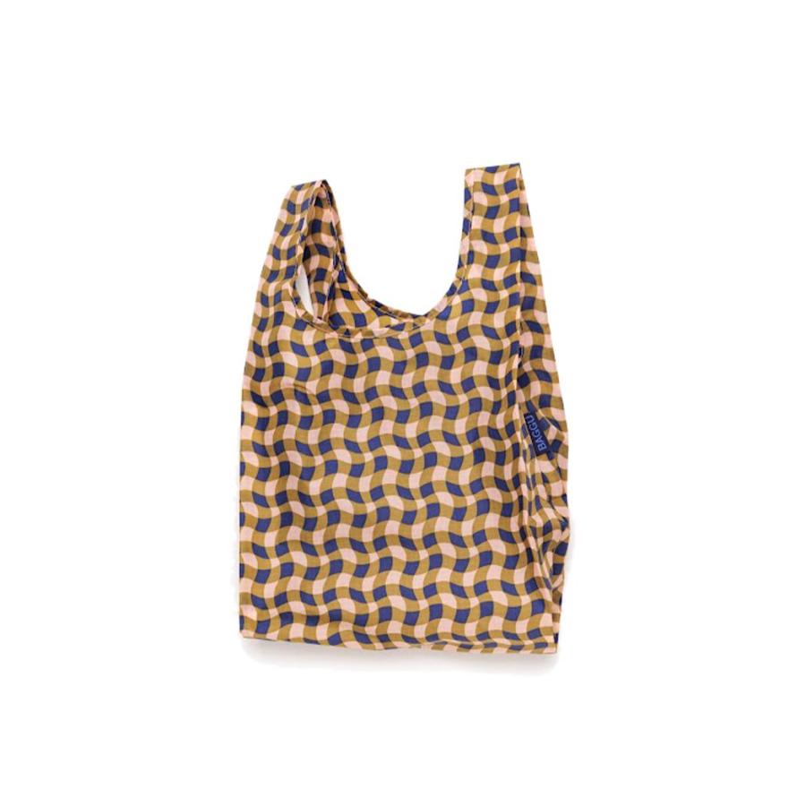 BAGGU バグー エコバッグ  ウェービーギンガムピーチ100%リサイクルナイロン BABY ベビー 柄 洗濯可能 折り畳み コンパクト 軽量 ミニ コンビニ レジ袋型 入園… | BAGGU