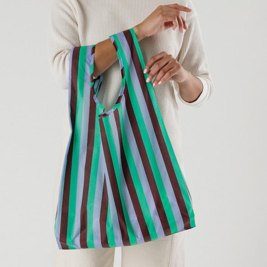 BAGGU バグー エコバッグ  90s ストライプ ミント × ブラウン 100%リサイクルナイロン STANDARD スタンダード サイズ 大きい 大容量 ショルダー 洗濯可能 折… | BAGGU | 02