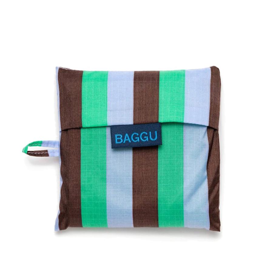 BAGGU バグー エコバッグ  90s ストライプ ミント × ブラウン 100%リサイクルナイロン STANDARD スタンダード サイズ 大きい 大容量 ショルダー 洗濯可能 折… | BAGGU | 03