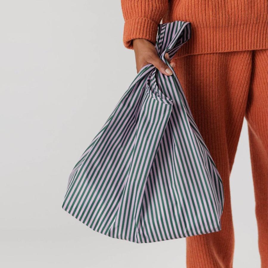BAGGU バグー エコバッグ ストライプ ライラックパープル×グリーン 100%リサイクルナイロン STANDARD スタンダード サイズ 大きい 大容量 ショルダー 洗濯可… | BAGGU | 02