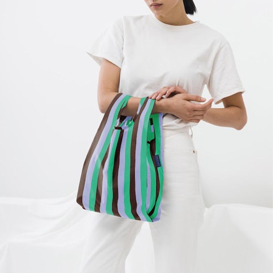 BAGGU バグー エコバッグ BABY 90s ストライプ ミント×ブラウン 正規品 サブバッグ ジム用 お買い物 マザーズバッグ コンパクト 折りたたみ 洗濯可能 マチ広 … | BAGGU | 02