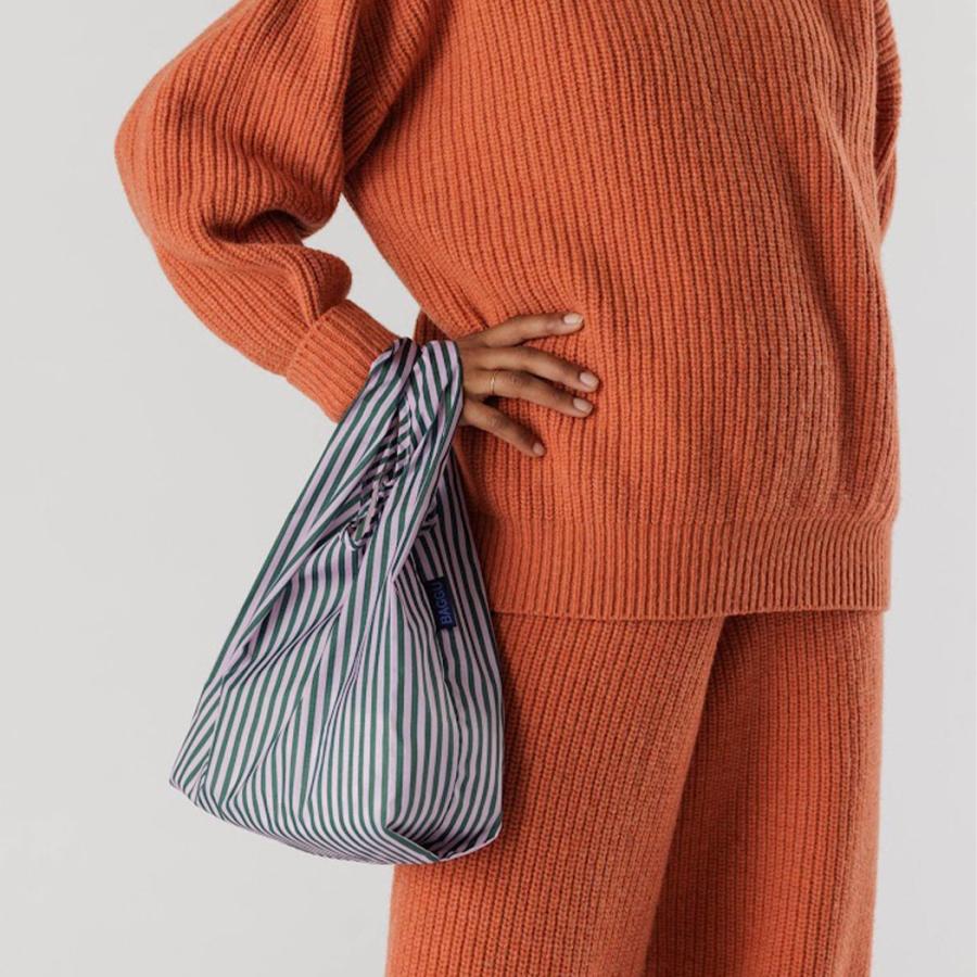 BAGGU バグー エコバッグ BABY ストライプ ライラックパープル×グリーン 正規品 サブバッグ ジム用 お買い物 マザーズバッグ コンパクト 折りたたみ 洗濯可能… | BAGGU | 01