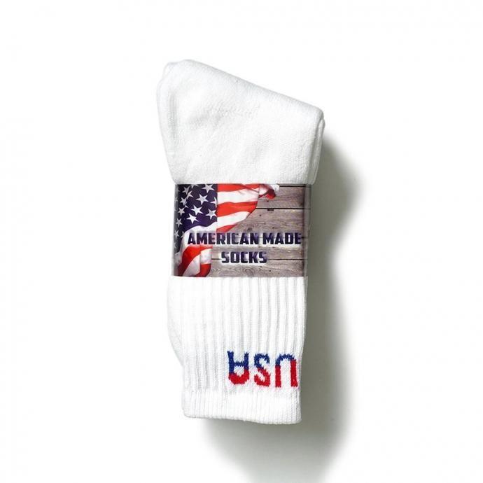 AWS / 3ペア クルーソックス USA／ホワイト 3P American Made Durable & Comfortable Crew Socks - White/USA Logo | 