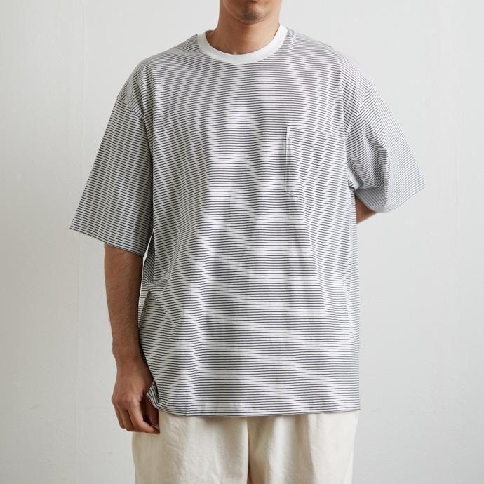 handvaerk ハンドバーク / 60/2 S/S BIG T-SHIRT STRIPE クルーネック ボーダー 半袖 ビッグTシャツ WHITE×BLACK 6524 | handvaerk | 05