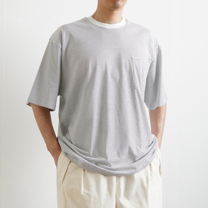 handvaerk ハンドバーク / 60/2 S/S BIG T-SHIRT STRIPE クルーネック ボーダー 半袖 ビッグTシャツ BLACK×WHITE 6524 | handvaerk | 06
