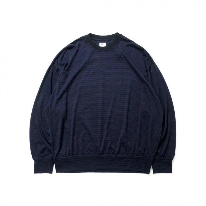 O- オー / MERINO SWEATSHIRT - Black Navy Stripe マイクロボーダー メリノウールカットソー O-W-21 | オー