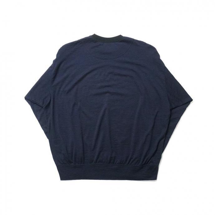 O- オー / MERINO SWEATSHIRT - Black Navy Stripe マイクロボーダー メリノウールカットソー O-W-21 | オー | 01