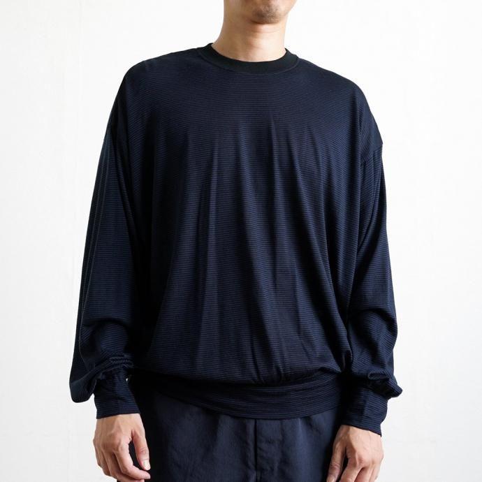 O- オー / MERINO SWEATSHIRT - Black Navy Stripe マイクロボーダー メリノウールカットソー O-W-21 | オー | 06