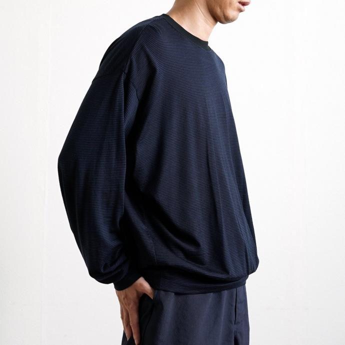 O- オー / MERINO SWEATSHIRT - Black Navy Stripe マイクロボーダー メリノウールカットソー O-W-21 | オー | 07