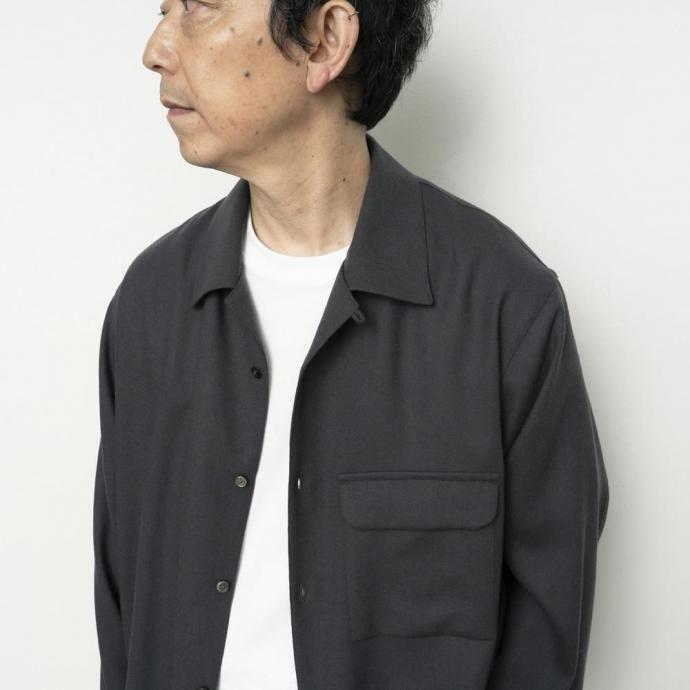 STILL BY HAND スティルバイハンド / SH04254 - BLACK ウール オープンカラーシャツ | STILL BY HAND | 06