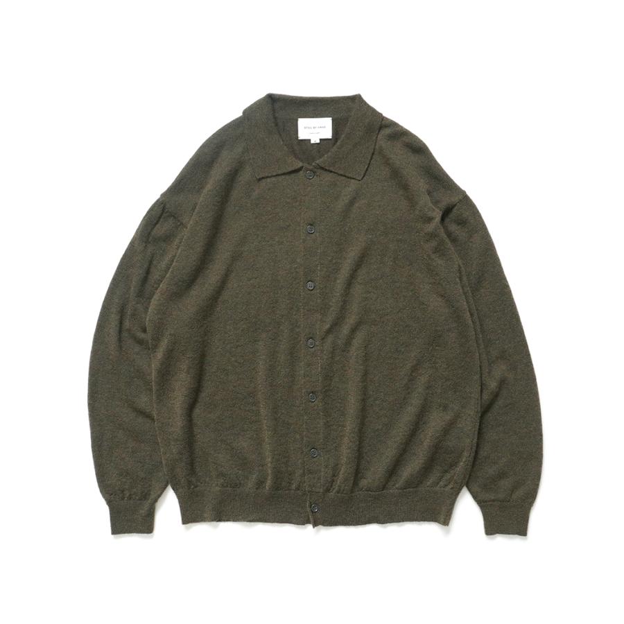 STILL BY HAND スティルバイハンド / KN01254 - OLIVE エクストラキッドモヘア混 ニットポロカーディガン | STILL BY HAND