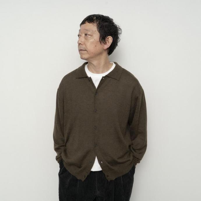 STILL BY HAND スティルバイハンド / KN01254 - OLIVE エクストラキッドモヘア混 ニットポロカーディガン | STILL BY HAND | 05