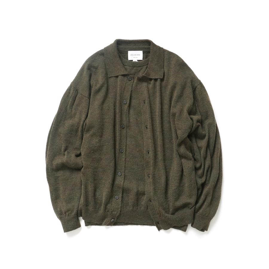 STILL BY HAND スティルバイハンド / KN01254 - OLIVE エクストラキッドモヘア混 ニットポロカーディガン | STILL BY HAND | 04