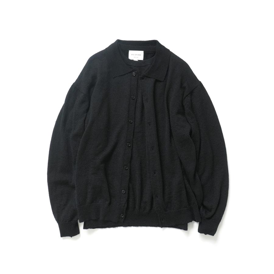 STILL BY HAND スティルバイハンド / KN01254 - BLACK エクストラキッドモヘア混 ニットポロカーディガン | STILL BY HAND | 04