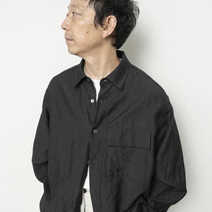 STILL BY HAND スティルバイハンド / SH03254 - NAVY ウール／リネン レギュラーカラーシャツ | STILL BY HAND | 06