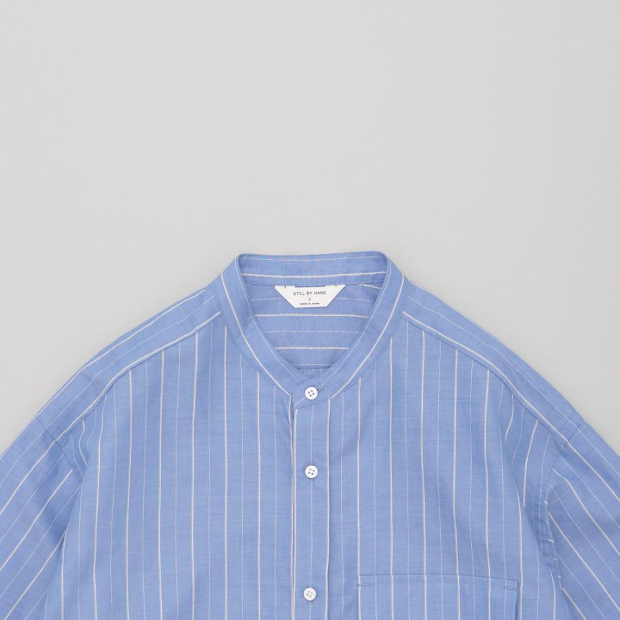 STILL BY HAND スティルバイハンド / SH09261 - BLUE STRIPE コットン／ラミー バンドカラーシャツ Cotton/ramie band collar shirt | STILL BY HAND | 01