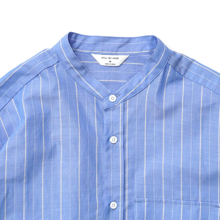 STILL BY HAND スティルバイハンド / SH09261 - BLUE STRIPE コットン／ラミー バンドカラーシャツ Cotton/ramie band collar shirt | STILL BY HAND | 02