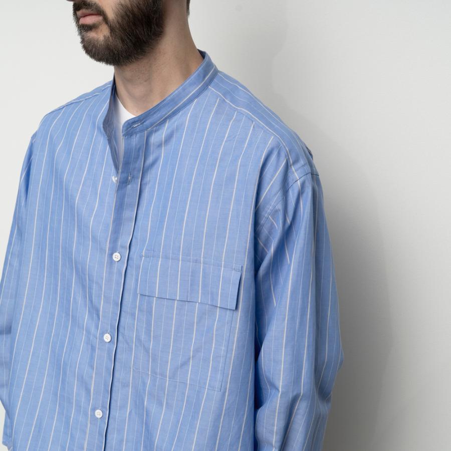 STILL BY HAND スティルバイハンド / SH09261 - BLUE STRIPE コットン／ラミー バンドカラーシャツ Cotton/ramie band collar shirt | STILL BY HAND | 04