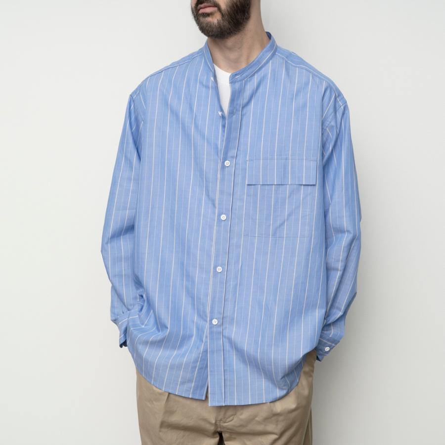 STILL BY HAND スティルバイハンド / SH09261 - BLUE STRIPE コットン／ラミー バンドカラーシャツ Cotton/ramie band collar shirt | STILL BY HAND | 03