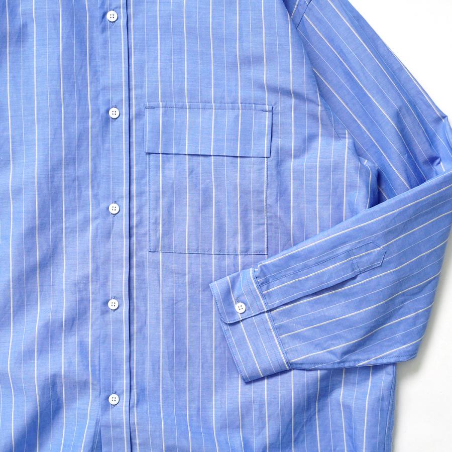 STILL BY HAND スティルバイハンド / SH09261 - BLUE STRIPE コットン／ラミー バンドカラーシャツ Cotton/ramie band collar shirt | STILL BY HAND | 03