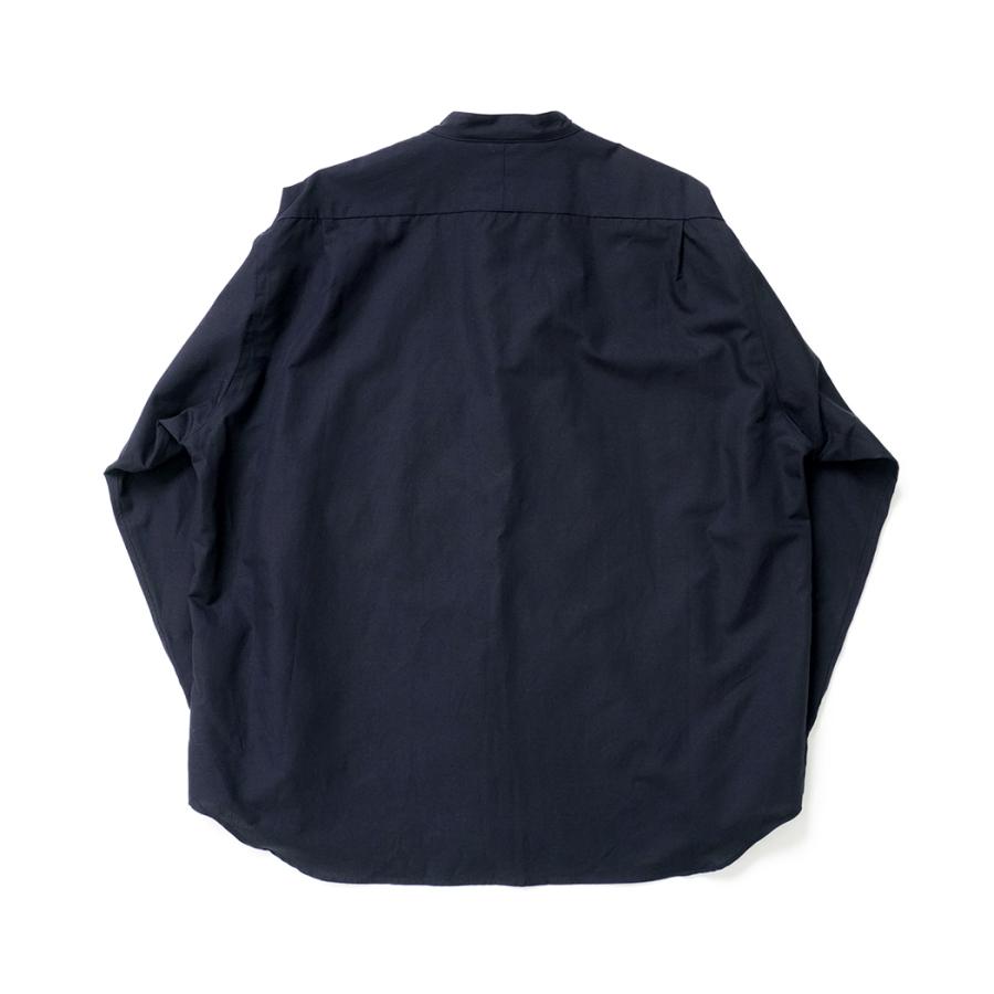 STILL BY HAND スティルバイハンド / SH09261 - NAVY STRIPE コットン／ラミー バンドカラーシャツ Cotton/ramie band collar shirt | STILL BY HAND | 01