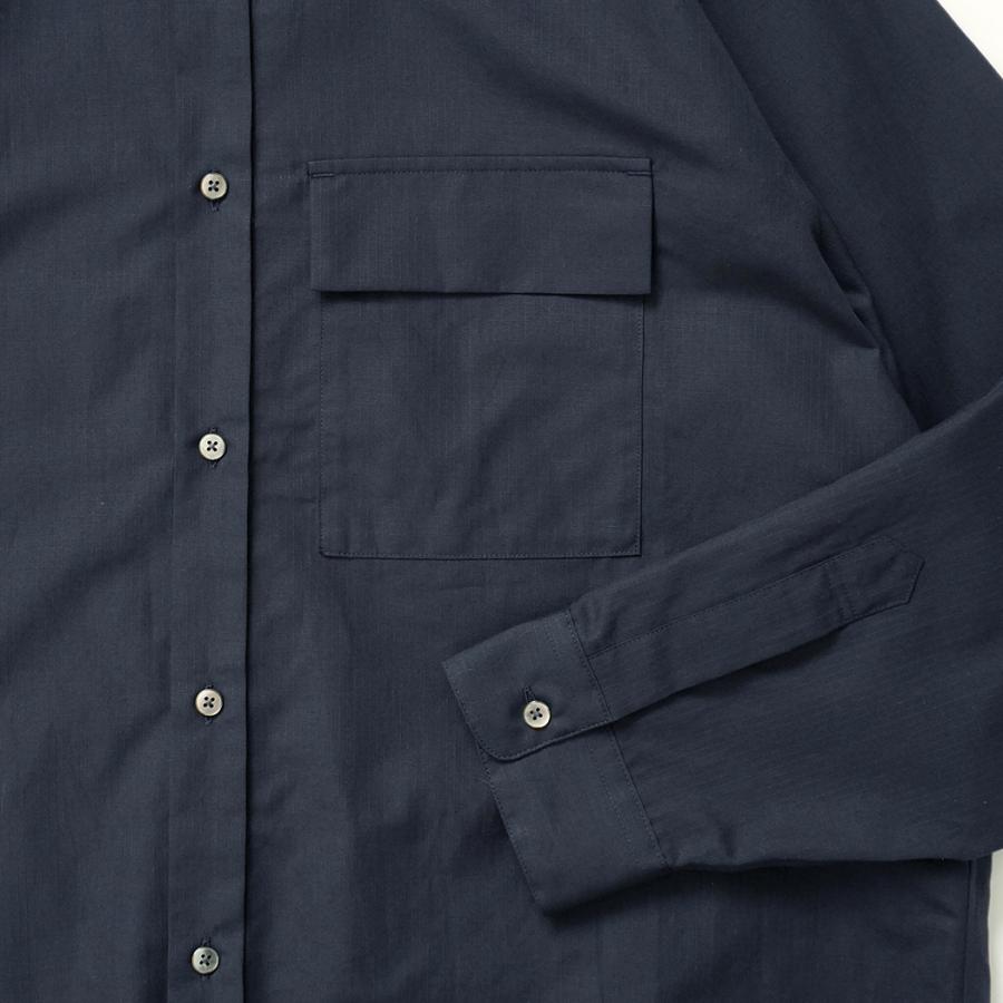 STILL BY HAND スティルバイハンド / SH09261 - NAVY STRIPE コットン／ラミー バンドカラーシャツ Cotton/ramie band collar shirt | STILL BY HAND | 03