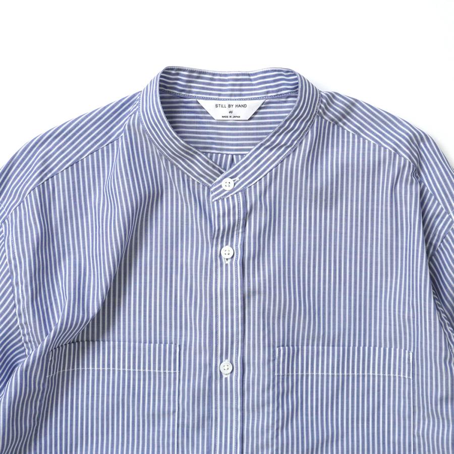 STILL BY HAND スティルバイハンド / SH10262 - NAVY ストライプ バンドカラーシャツ | STILL BY HAND | 02