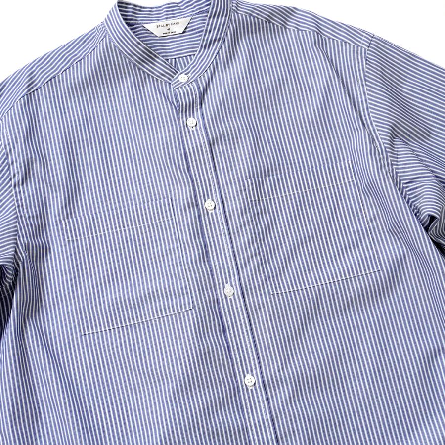 STILL BY HAND スティルバイハンド / SH10262 - NAVY ストライプ バンドカラーシャツ | STILL BY HAND | 03