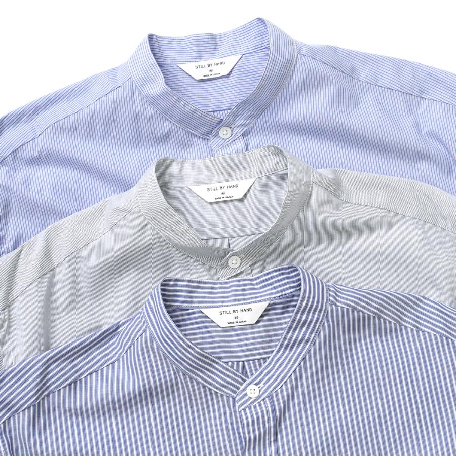 STILL BY HAND スティルバイハンド / SH10262 - NAVY ストライプ バンドカラーシャツ | STILL BY HAND | 05