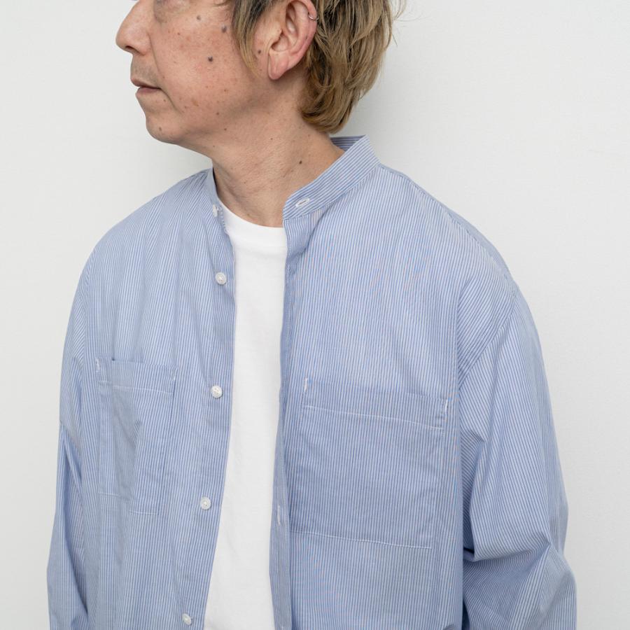 STILL BY HAND スティルバイハンド / SH10262 - NAVY ストライプ バンドカラーシャツ | STILL BY HAND | 07