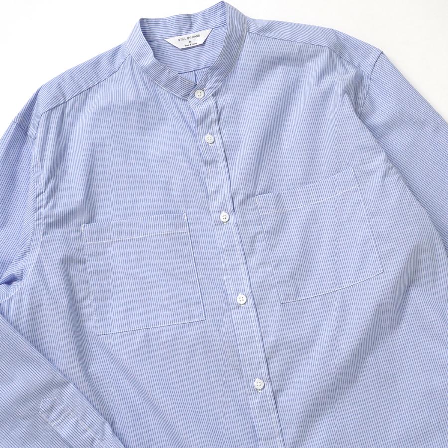 STILL BY HAND スティルバイハンド / SH10262 - SAX BLUE ストライプ バンドカラーシャツ | STILL BY HAND | 04