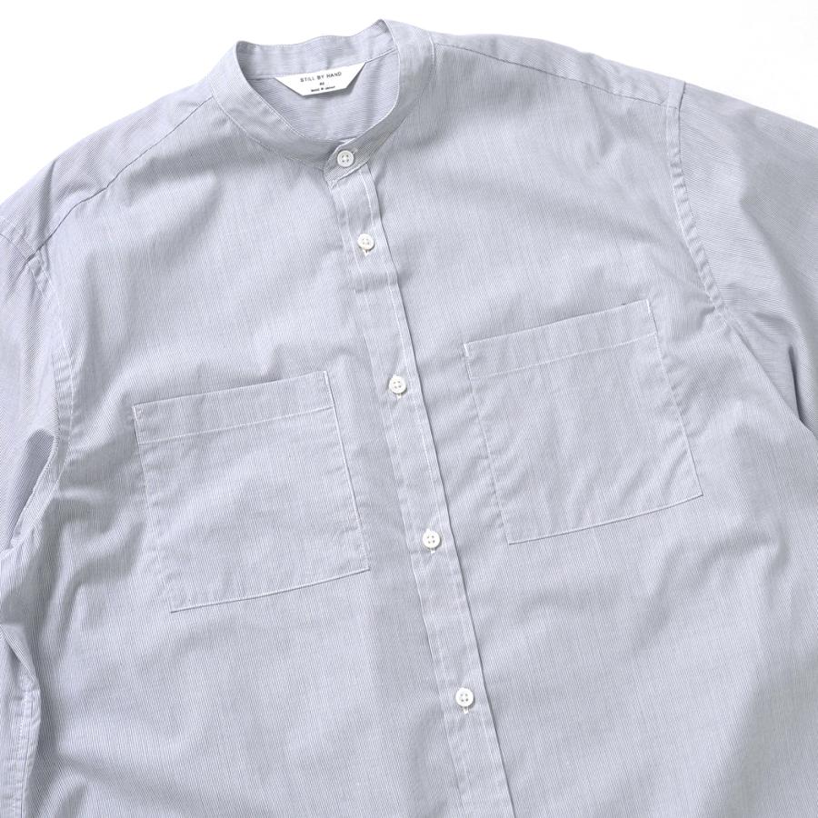 STILL BY HAND スティルバイハンド / SH10262 - GREY ストライプ バンドカラーシャツ | STILL BY HAND | 03