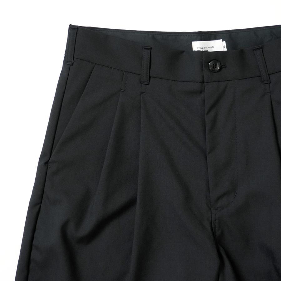 STILL BY HAND スティルバイハンド / PT10262 - BLACK サマーウール 2タックショーツ | STILL BY HAND | 02