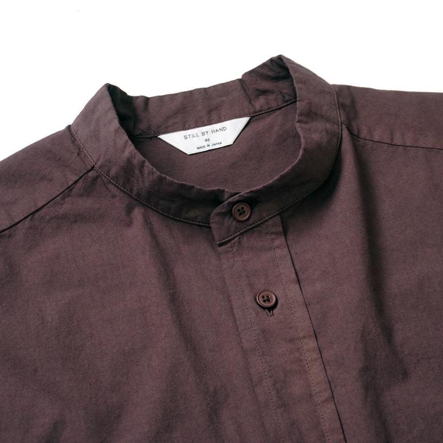 STILL BY HAND スティルバイハンド / SH03263 - REDDISH BROWN 製品染め バンドカラーシャツ Garment-dye band collar shirt | STILL BY HAND | 02