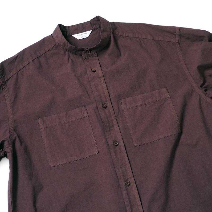 STILL BY HAND スティルバイハンド / SH03263 - REDDISH BROWN 製品染め バンドカラーシャツ Garment-dye band collar shirt | STILL BY HAND | 03