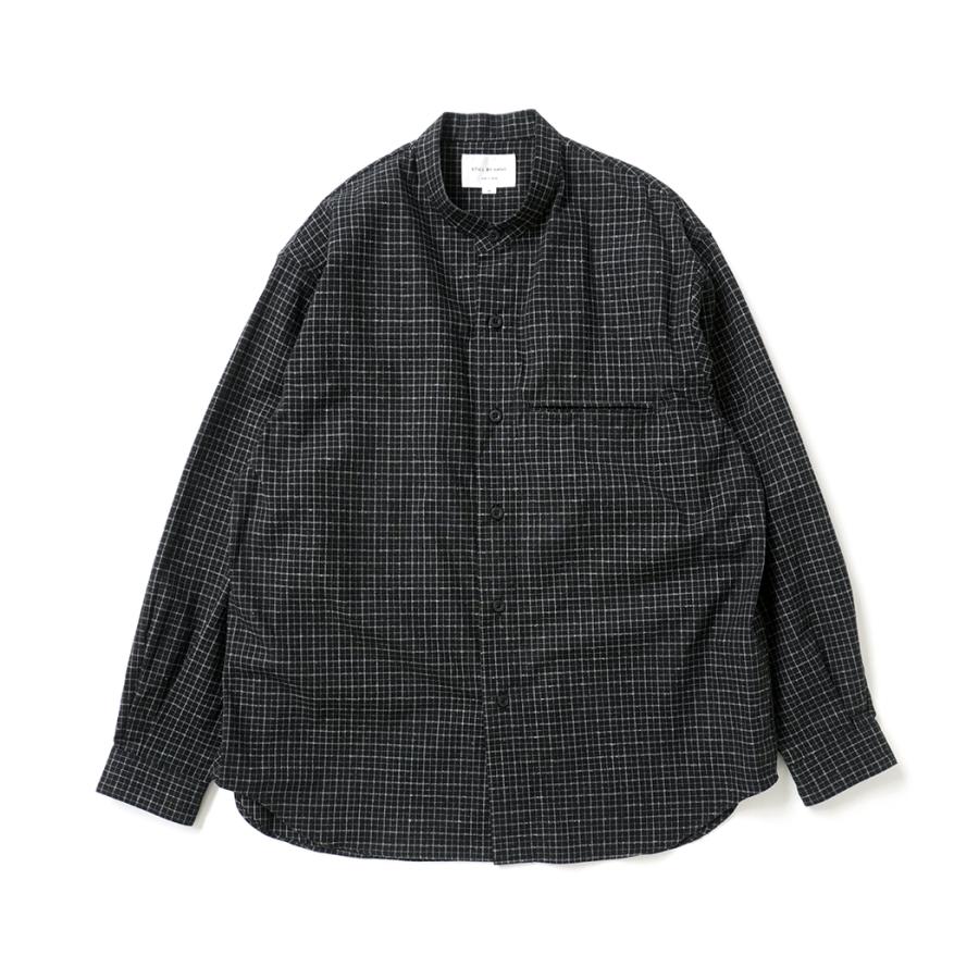 STILL BY HAND スティルバイハンド / SH02263 - BLACK CHECK シルクネップ バンドカラーシャツ Silk nep band collar shirt | STILL BY HAND
