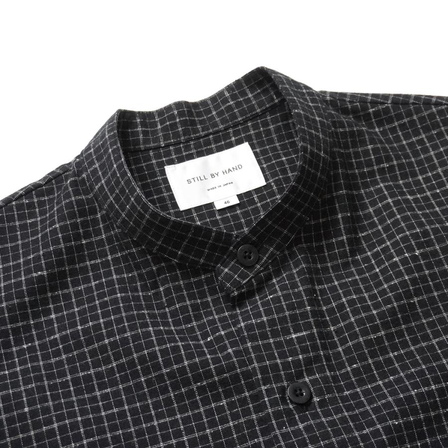 STILL BY HAND スティルバイハンド / SH02263 - BLACK CHECK シルクネップ バンドカラーシャツ Silk nep band collar shirt | STILL BY HAND | 02