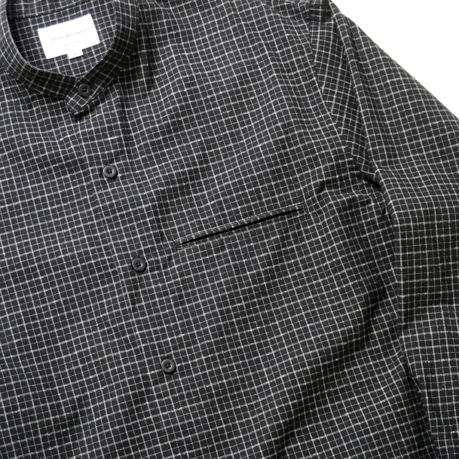 STILL BY HAND スティルバイハンド / SH02263 - BLACK CHECK シルクネップ バンドカラーシャツ Silk nep band collar shirt | STILL BY HAND | 03