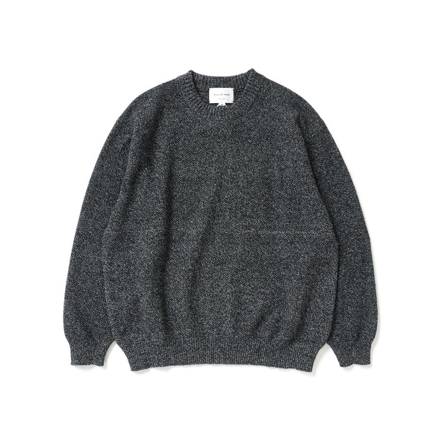 STILL BY HAND スティルバイハンド / KN04263 - MELANGE BLACK ウール／シルク メランジ クルーネックプルオーバー 7G melange pullover | STILL BY HAND