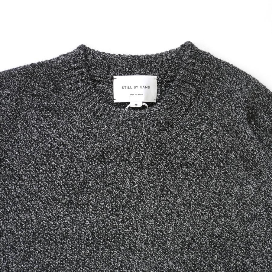 STILL BY HAND スティルバイハンド / KN04263 - MELANGE BLACK ウール／シルク メランジ クルーネックプルオーバー 7G melange pullover | STILL BY HAND | 02