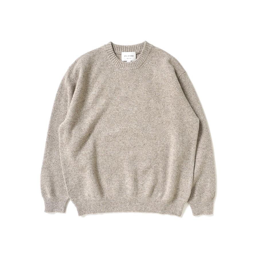 STILL BY HAND スティルバイハンド / KN04263 - MELANGE BEIGE ウール／シルク メランジ クルーネックプルオーバー 7G melange pullover | STILL BY HAND