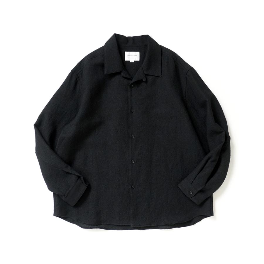 STILL BY HAND スティルバイハンド / SH03264 - BLACK リネン／ウール オープンカラー オーバーシャツ | STILL BY HAND