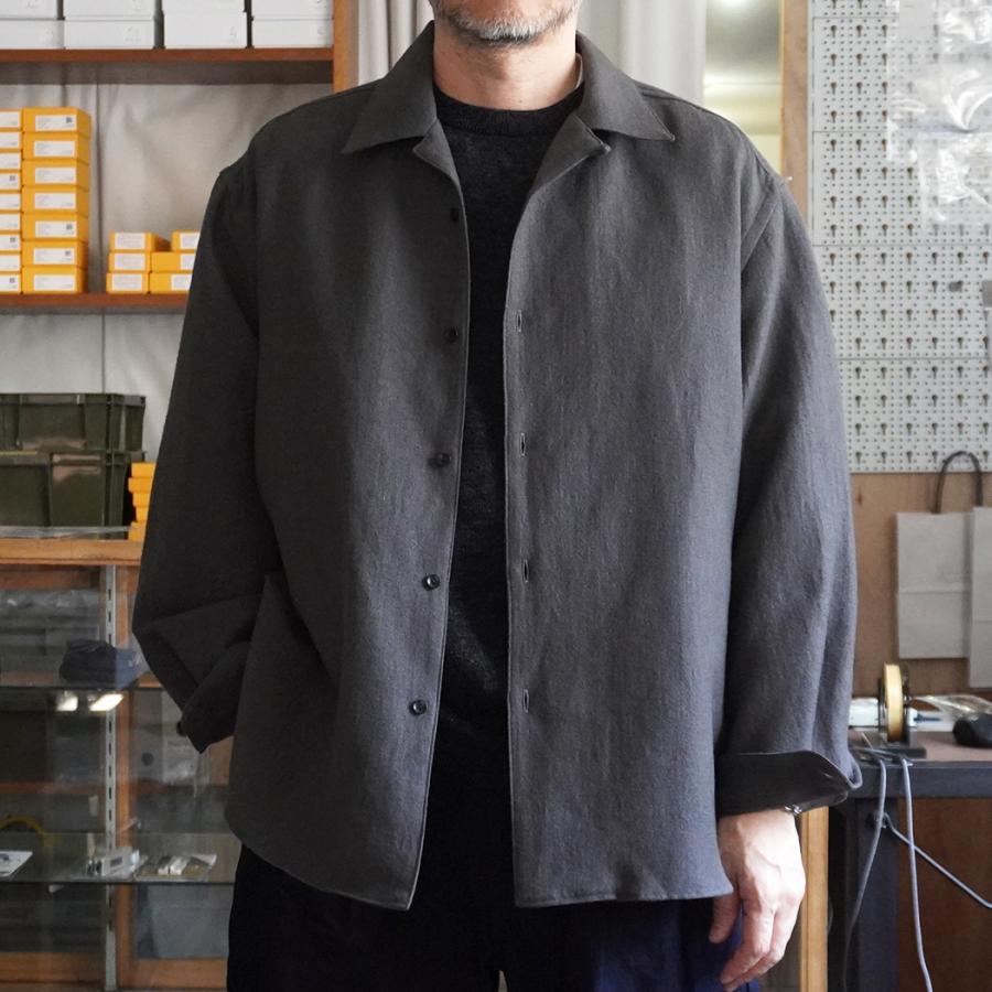 STILL BY HAND スティルバイハンド / SH03264 - BLACK リネン／ウール オープンカラー オーバーシャツ | STILL BY HAND | 04