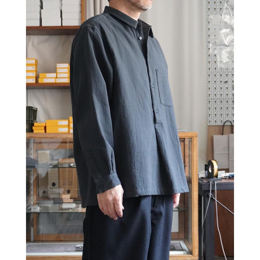 STILL BY HAND スティルバイハンド / SH02264 - BLUE CHARCOAL コットン／ウール プルオーバーシャツ | STILL BY HAND | 09
